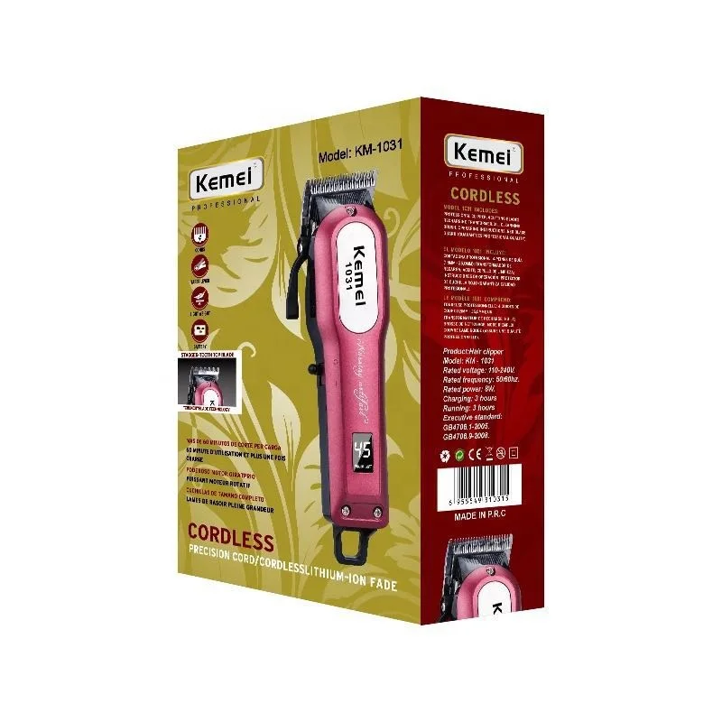 Kemei recarregável máquina de cortar cabelo elétrica com lcd KM-1031 aparador de pêlos sem fio barato