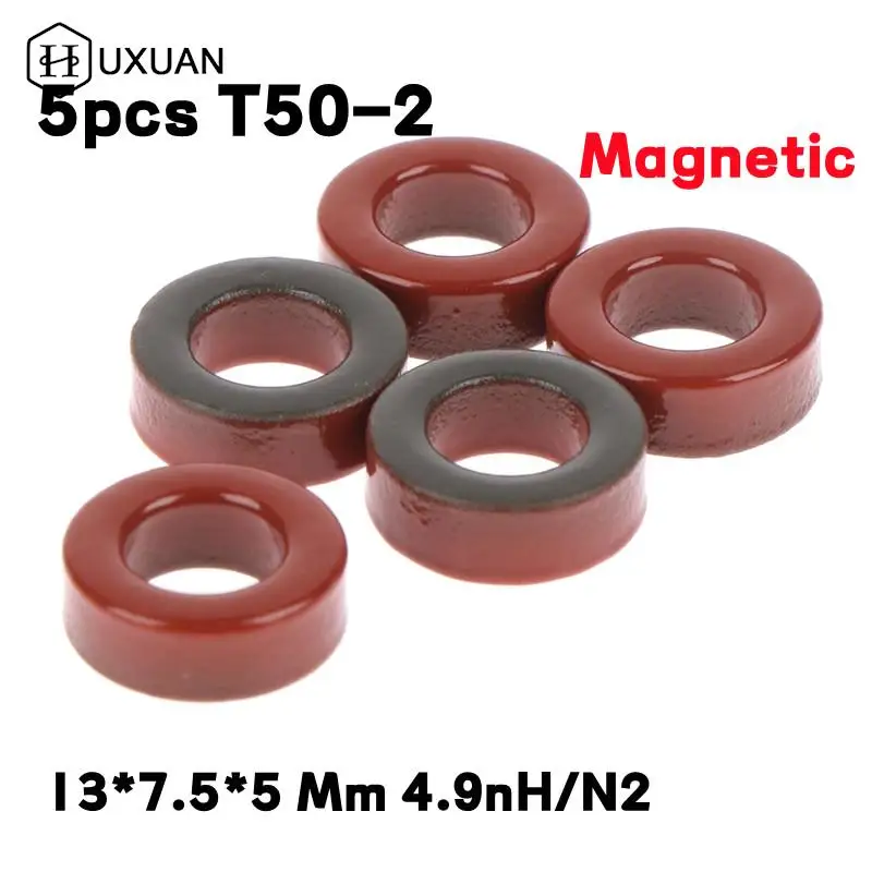 5pcs T50-2 Carbonyl Iron Powder Cores T50-2 13*7.5*5 Mm 4.9nH/N2 Dust Ferrite Toroid Red Core Magnetic Ring