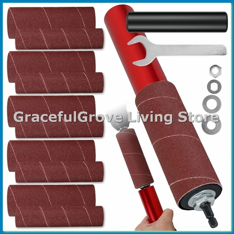 

Набор барабанных шлифовальных станков, адаптер шлифовального станка для резинового шлифовального барабана, барабан наждачной бумаги с зернистостью 120, шлифовальные втулки, электрическая дрель-ABFB