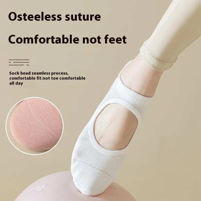 

Summer Women's Non-Slip Yoga Socks Breathable 90% Cotton Pilates Socks with Silicone Grips Open Back & Seamless Toe