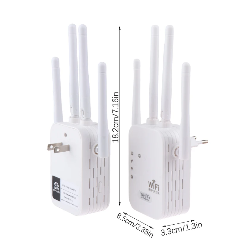 Wireless WiFi Repetidor Signal Booster, Wi-Fi Amplificador, Extensor de Longo Alcance, 4 Antena Externa, 2.4, 300Mbps