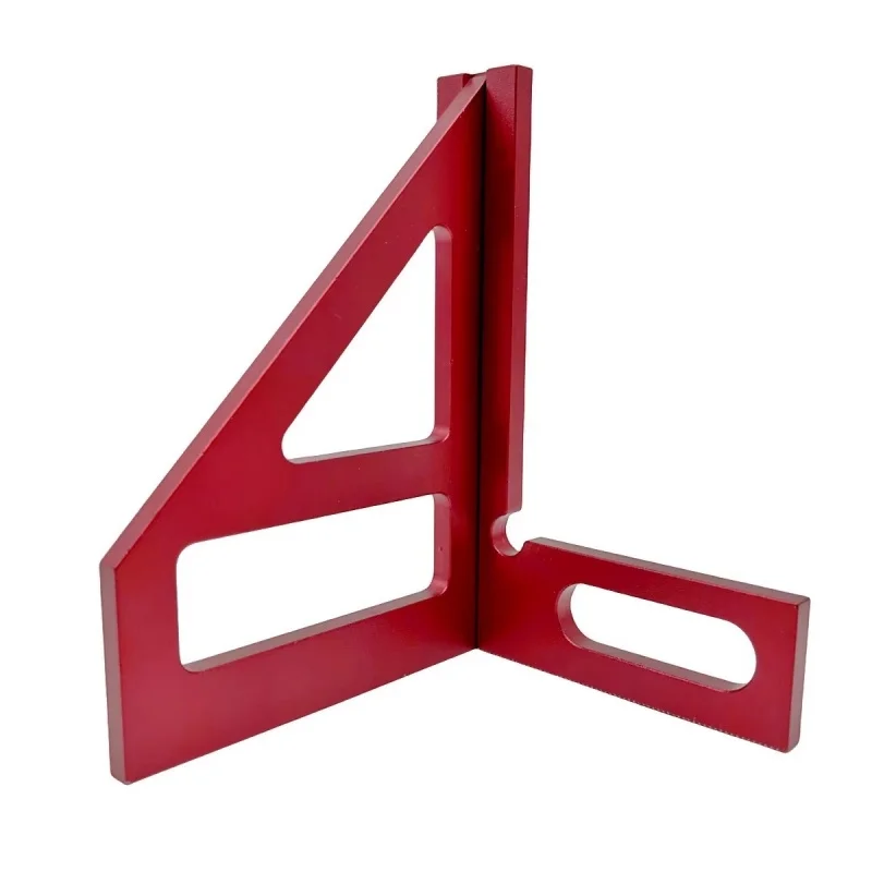 Aluminum Alloy Red Miter Triangle Ruler 45° 90° Woodworking Square Protractor - 3D Multi Angle Layout Measuring Tools
