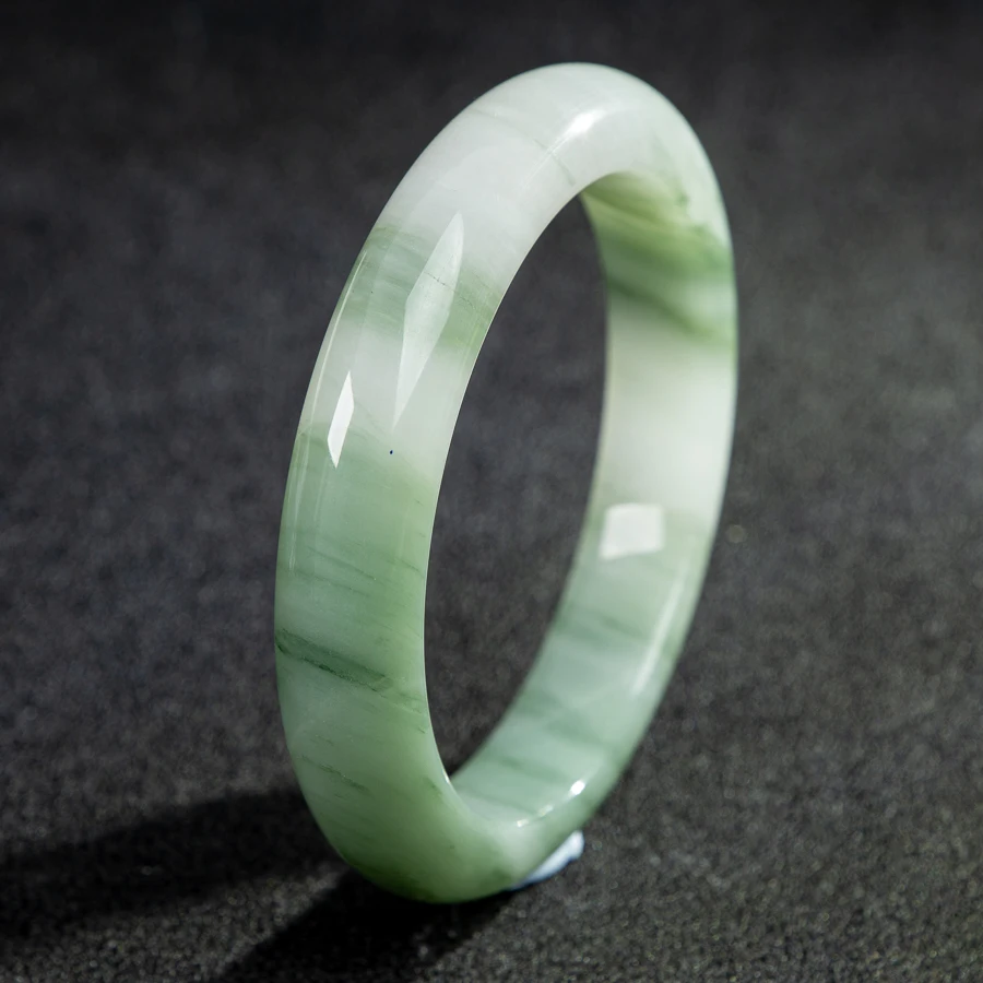 

TIMESWIND Natural Jade Light Green Floating Flower Ancient Style Bangle for Women with Certificate