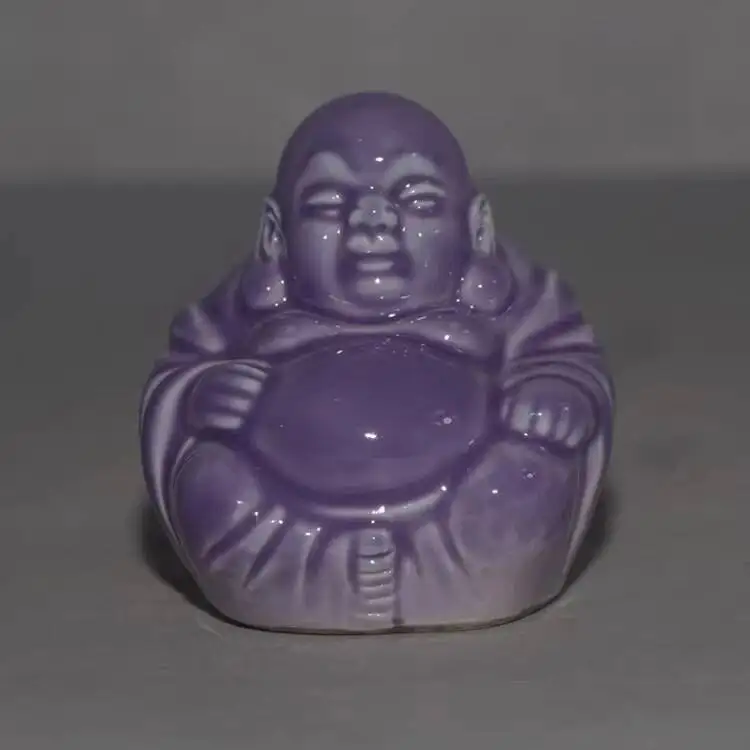 

Chinese Qing Dynasty Purple Glazed Porcelain Statue Of Maitreya Buddha 2.6Inch Chen Guo