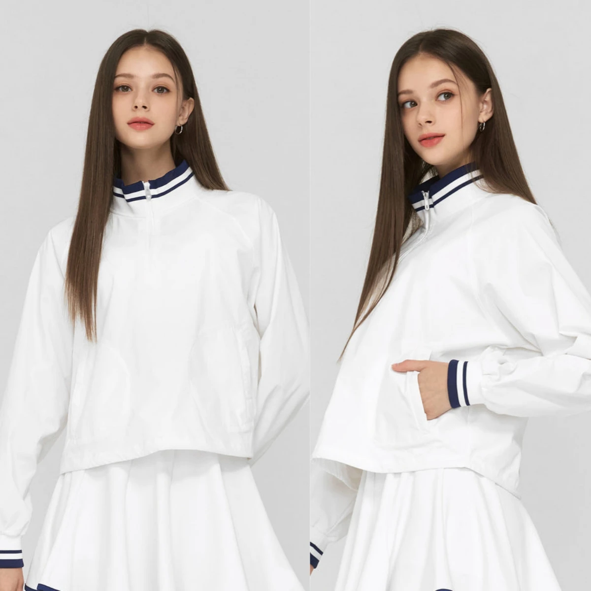 Women Half Zip Tennis Top Striped Rib Stand Collar Long Sleeve Sports Jacket Loose Windproof Pullover Golf Badminton Outerwear