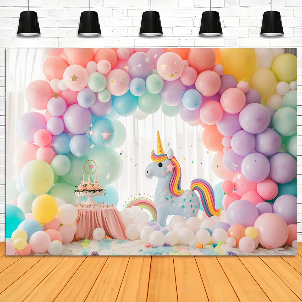 Castle Fairy Tale Candy Rainbow Balloons Arch Photography Backdrops Props Newborn Birthday Party Decoration Background A-07