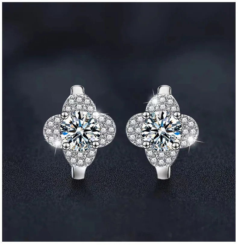 950 Platinum 1-Carat Four-Leaf Clover Moissanite Earrings