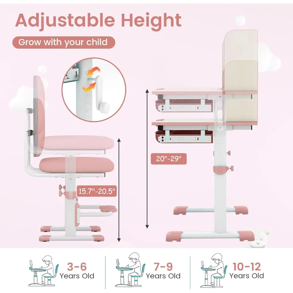 Ensemble de bureau et chaise réglables pour enfants, table d'étude scolaire pour enfants, chaise inclinable, recommandé