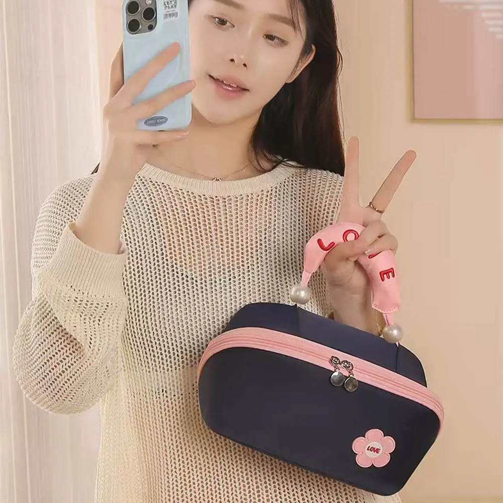 

Portable Large Capacity Cloud Pillow Makeup Bag Double Zipper Dustproof Wash Bag Pearl Storage Bag Handheld Cosmetic Bag Travel