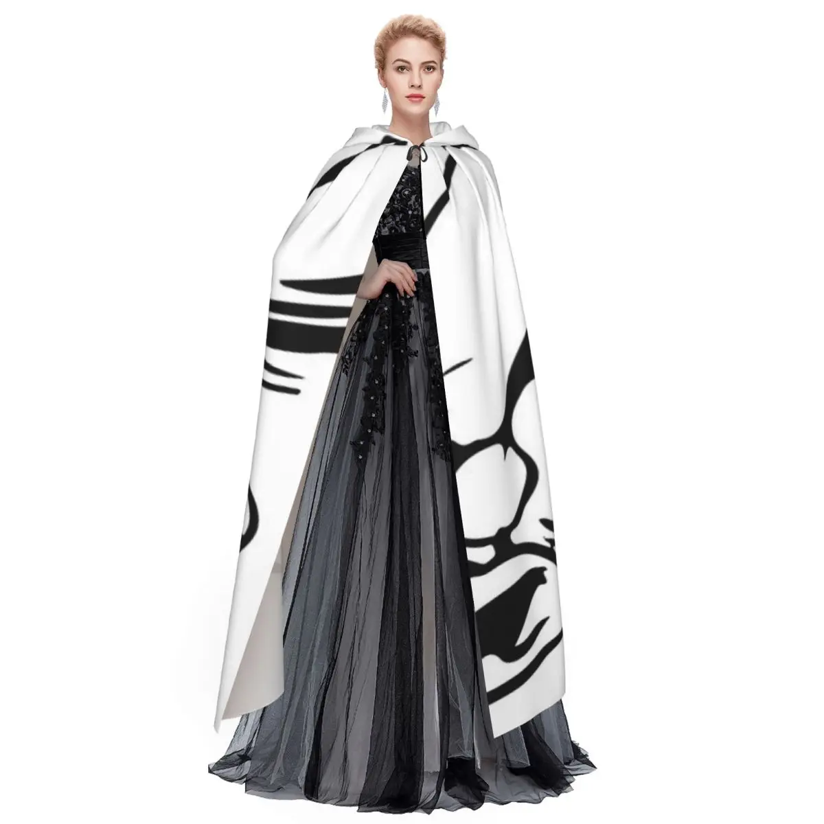 غاستون لاغافي كاريكاتير عباءة طويلة مقنعين الساحرة القرون الوسطى زي تأثيري كيب هالوين حفلة الكبار للجنسين