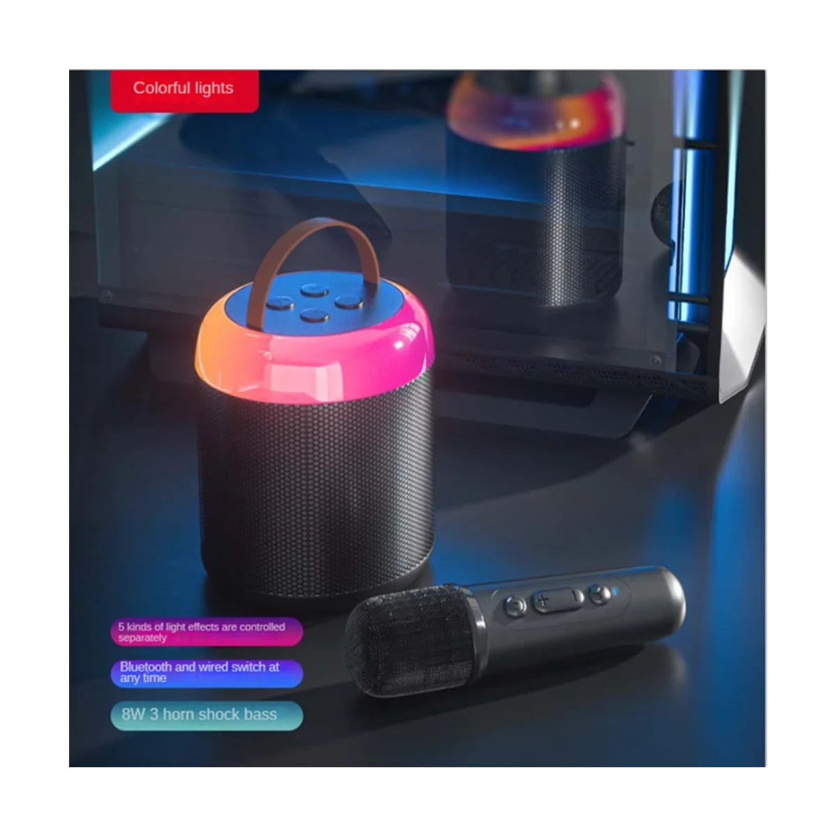 Microfone portátil ao ar livre com alto-falante Bluetooth, canto nacional, casa KTV Audio, branco