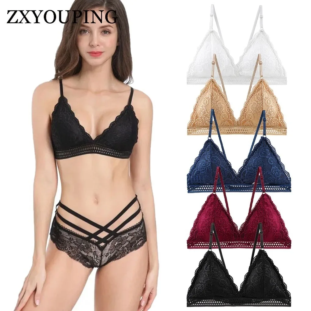 

ZXYOUPING 5 Colors Women Sexy Lace Bra No Steel Ring Beauty Back Wrapped Chest Comfortable Deep V Brassiere Stretch Triangle Cup