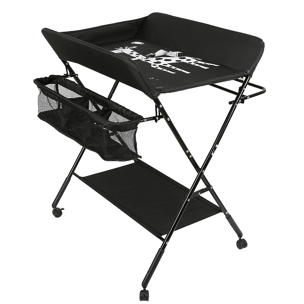 Table à Langer Bébé 4 Roues Pliante Avec Panier de Rangement 0-3 ans