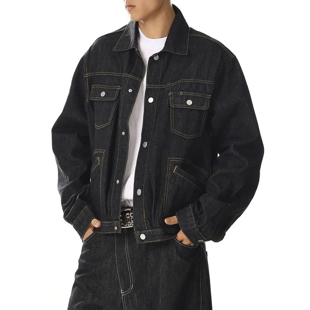 رجل الخريف الدنيم سترة متعددة جيب اليومية عادية غسلها سترة الشباب الرجعية كل مباراة طويلة الأكمام ملابس للرجال 2025 جديد #4