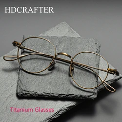 HDCRAFTER Round Glasses Men Women Pure Titanium Luxury Eyeglasses Frames Optical Prescription Eyewear oculos de grau masculino