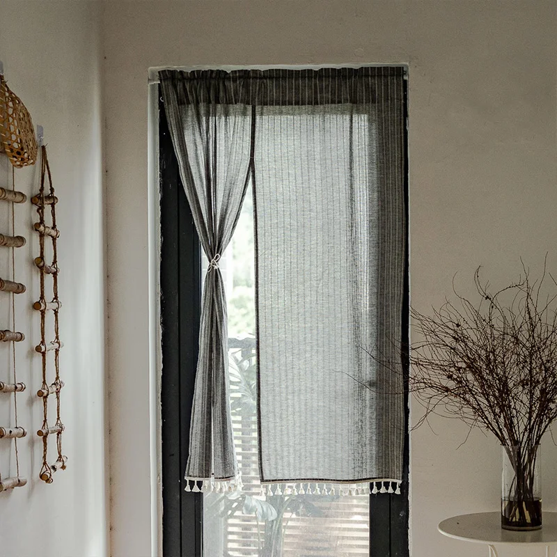 النمط الياباني القطن والكتان الستار المطبخ التقسيم غرفة المعيشة غرفة نوم الباب ستارة معلقة باب المنزل نصف الستائر #5