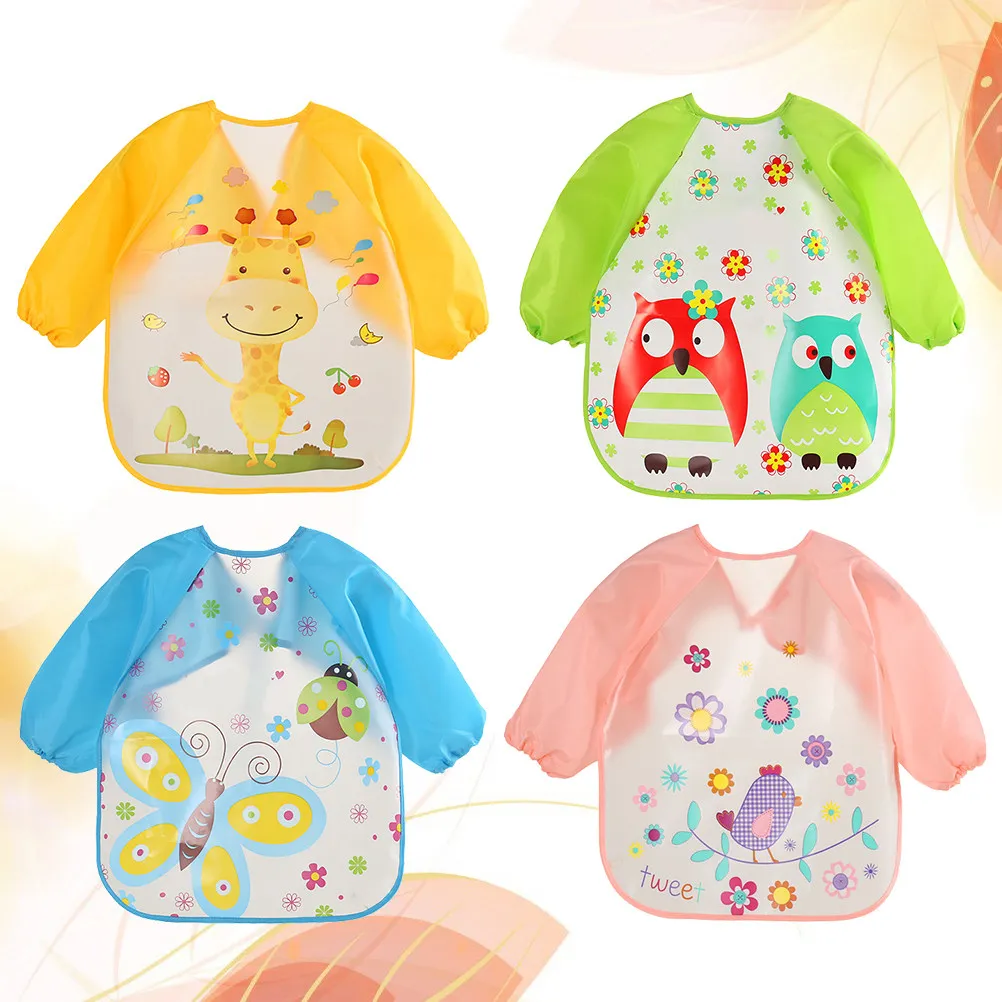 

4 Pcs Self-feeding Bibs Smock Stain-resistant Eating Apron Easy to Clean