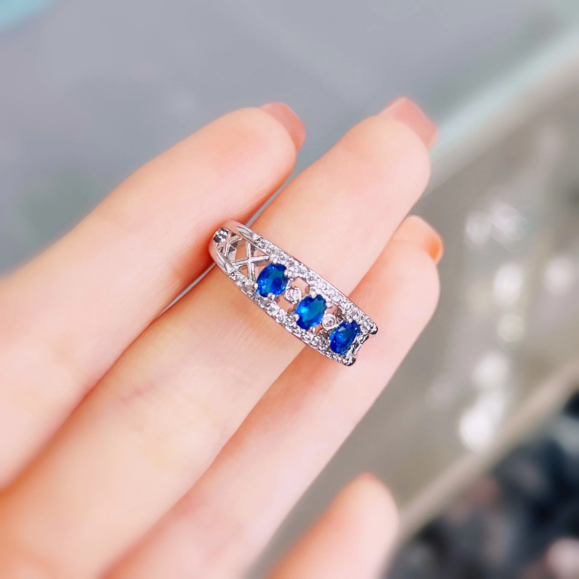 925 Sterling Silver S925 Open Adjustable Ring 2 Carat Sapphire Colorful Gemstone Stacking Band Ring Fine Jewelry For Women
