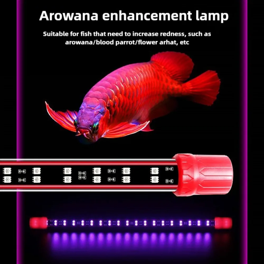 LED Aquarium Light Red Enhancing Fish Tank LED Light Tube Waterproof Submersible Tri-Primary Color Enhance Arowana Tanning Light