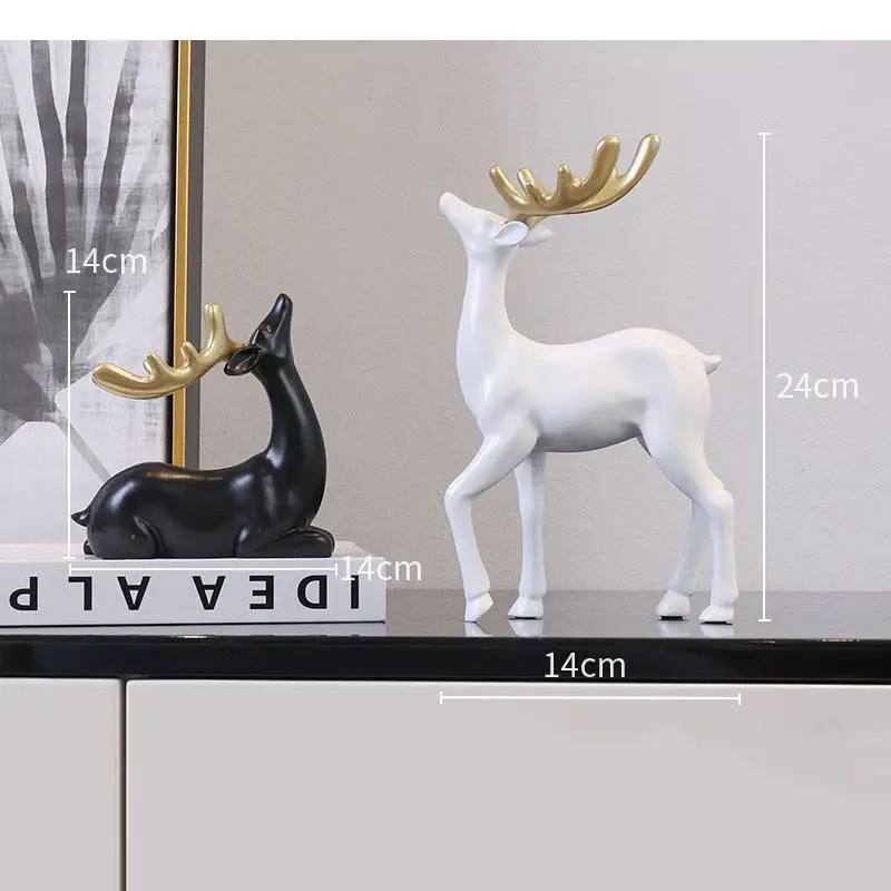 Imagem -05 - Estátua do Cervo do Chifre Dourado Preto e Branco Resina Animal Escultura Artesanato Decoração de Mesa Ornamentos de Obra Modern Home Decor Conjunto de pc