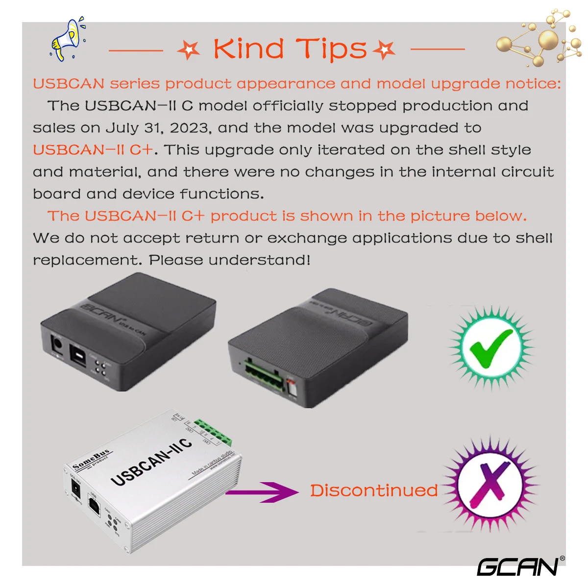 GCAN USBCAN-II C + cartão de interface de comunicação de grau industrial com 2 vias