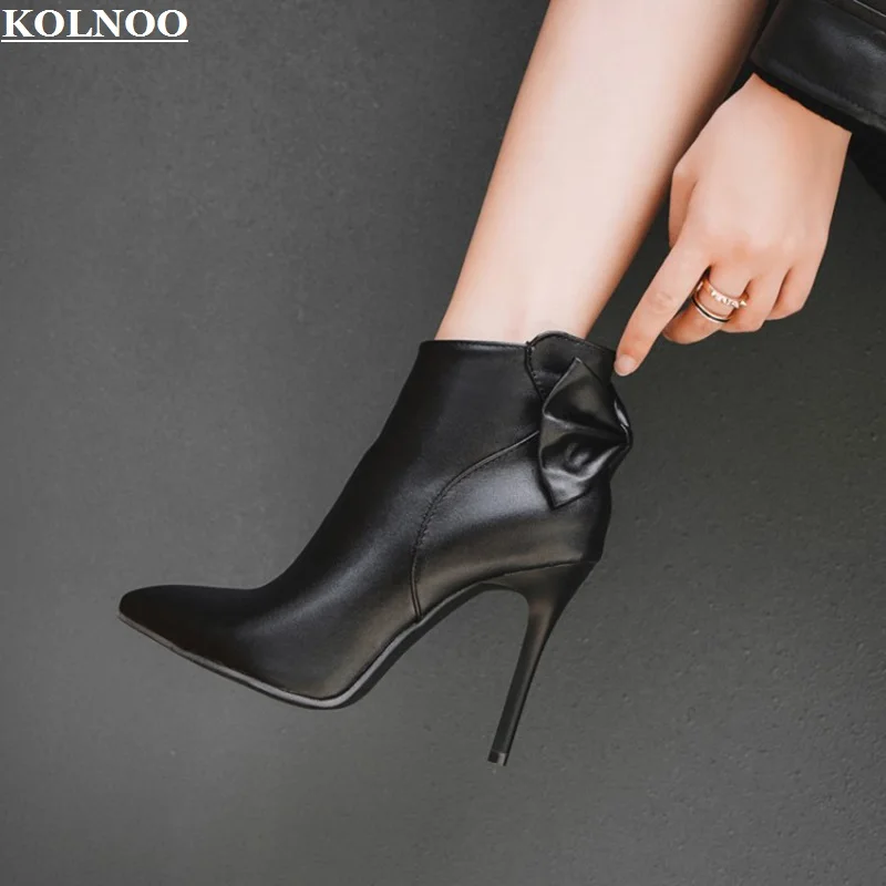 

Kolnoo New Arrival Handmade Ladies High Heel Boots Butterfly-knot Pointy Large Size 34-47 Ankle Boots Evening Fashion Prom Shoes