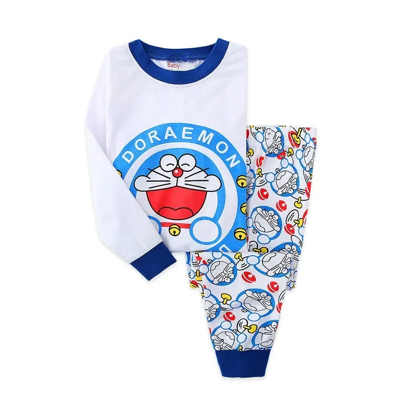 Doraemon Kids Boys Girls Pajamas Sets Cartoon Casual Long Sleeve Kawaii T-Shirt Tops with Pants Toddler Baby Sleepwear Clothes