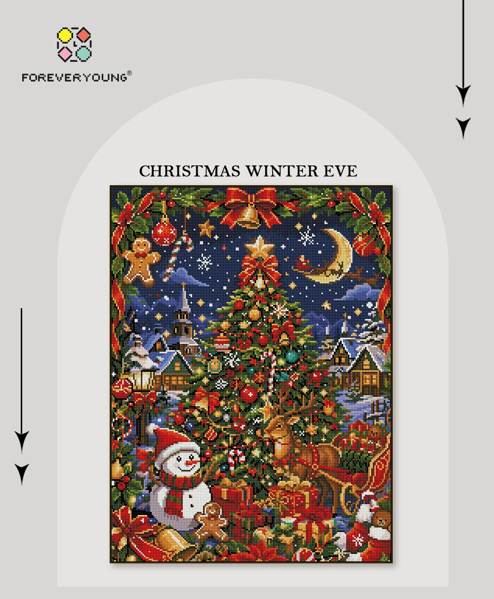 FOREVERYOUNG 5D Diamond Painting Kit, Christmas Winter Eve 45×60cm, Square Resin+AB+Fairy Dust Drill.