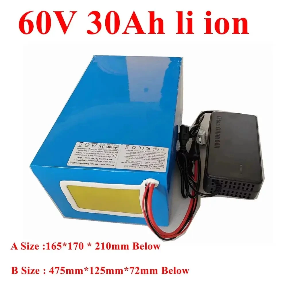 Литий-ионный аккумулятор BMS 17S, 60 В, 30 Ач, 62,9 в, литий-ионный аккумулятор для скутера, велосипеда, трехколесного велосипеда, мотоцикла с зарядным устройством 5 А, 2000 Вт, 2500 Вт