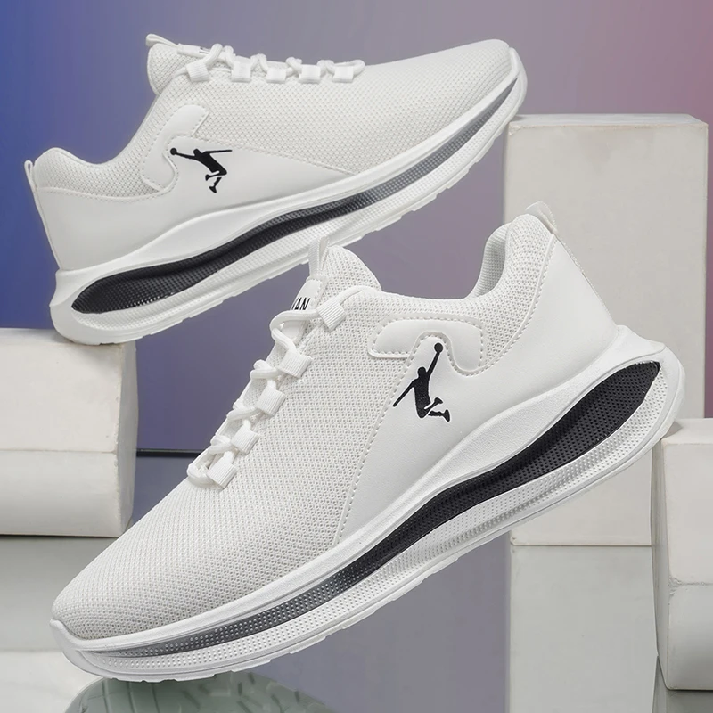 Men Fly Woven Running Sneakers Breathable Mesh Cushion Sole Lightweight Non Slip Daily Walking Shoes 2 Colors