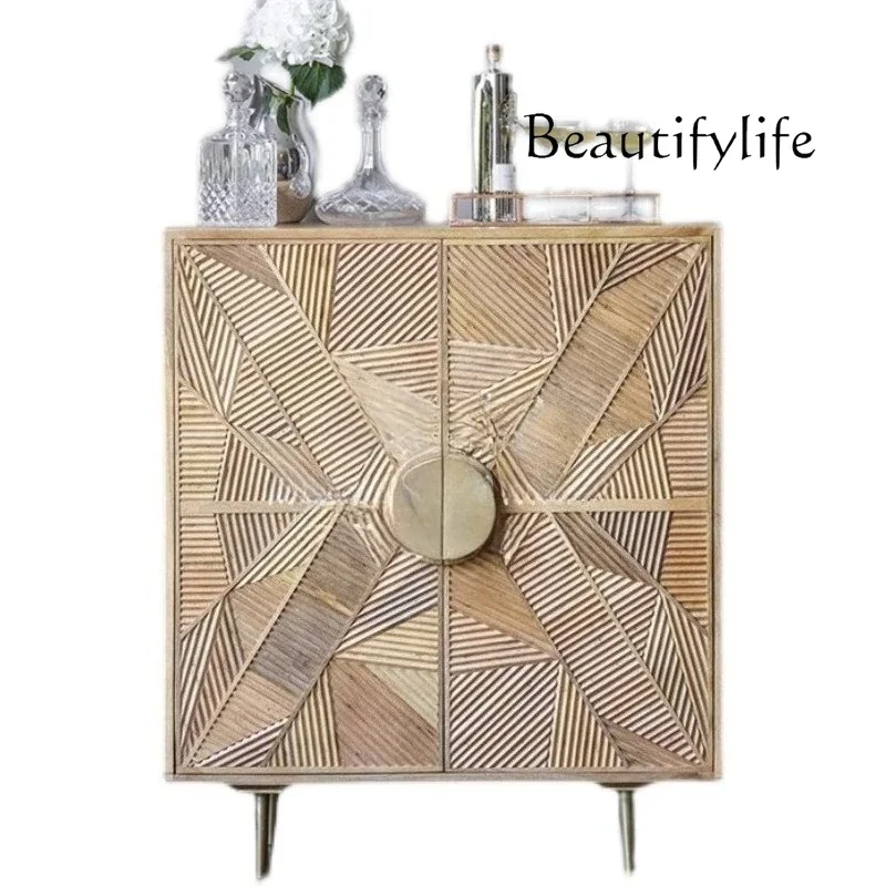 H European Neoclassical Solid Wood Carving Flower And Dining Side Cabinet American Light Luxury Retro Decorative Storage Entranc