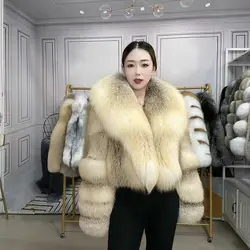 Women Winter Fox Fur Coats Lady Luxury Full Pelt Natural Fur Jackets Outerwear Thick Warm