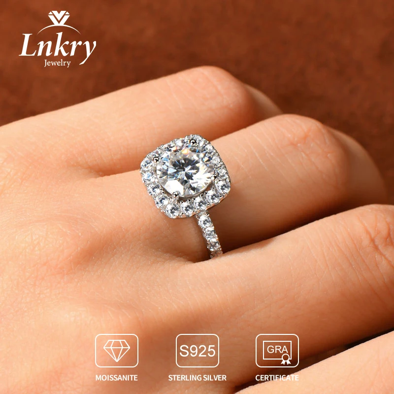 

Lnkry 925 Sterling Sliver Engagement Halo Ring Pass Diamond Test 2ct Moissanite Wedding Rings For Couples Bridal Fine Jewely
