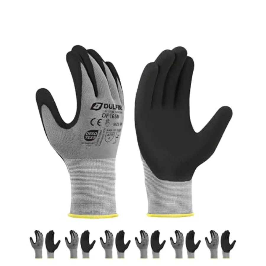

DULFINE Work Gloves for Men and Women, 6 Pairs Pack, Touchscreen MicroFoam Nitrile, Ideal for General Purpose, Home Improvement