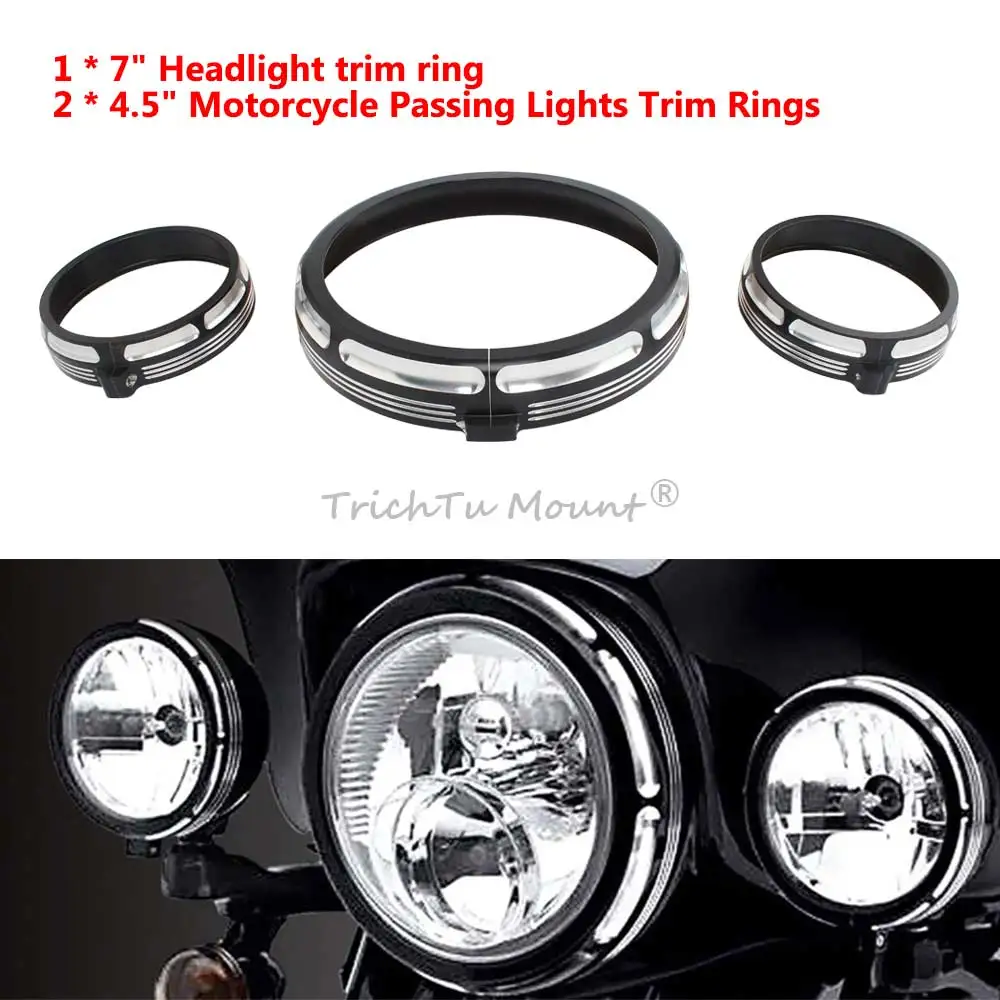 

Motorcycle 7 Inch Headlight 4.5 Inch Auxiliary Passing Light Trim Rings Cover For Harley Electra Street Glide Road King 1994-24