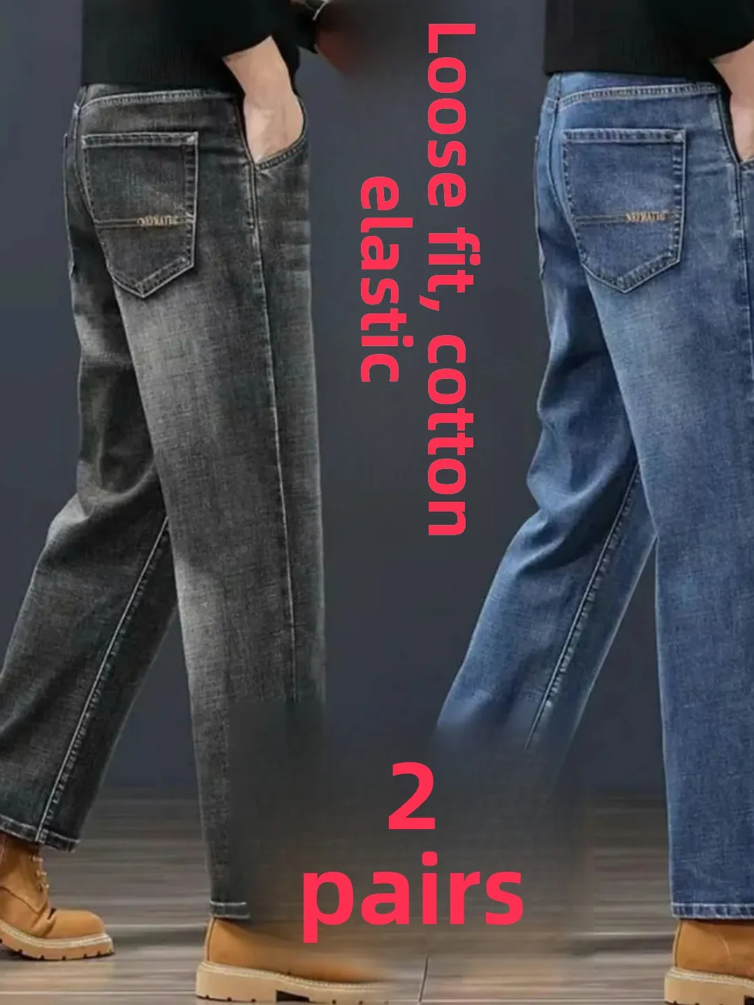 

Retro American Denim Jeans Men's Elastic Loose Straight Casual Long Pants Workwear Wear Resistant Labor Protection Clothes