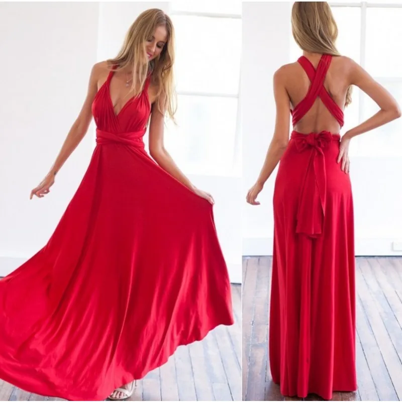 

Sexy Women Boho Maxi Club Dress Female Red Bandage Long Dress Multiway Bridesmaids Convertible Infinity Wedding Party Dresses