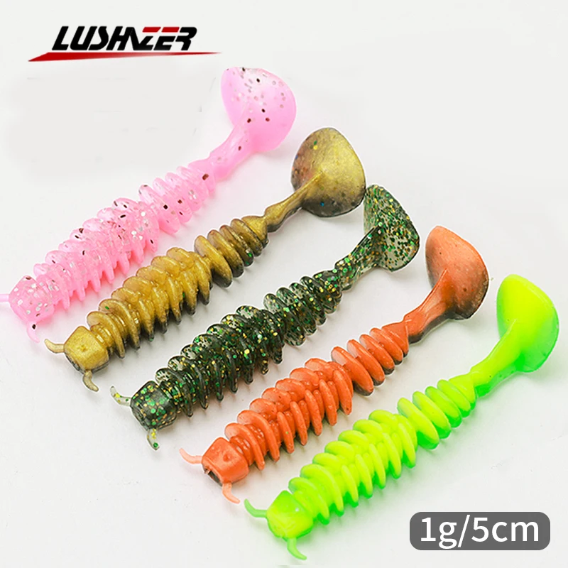 LUSHAZER Paddle Tail Soft Fishing Lures TPR 5cm/6.5cm/7.5cm Worm Reverse Threaded Fishing Lure Tackles