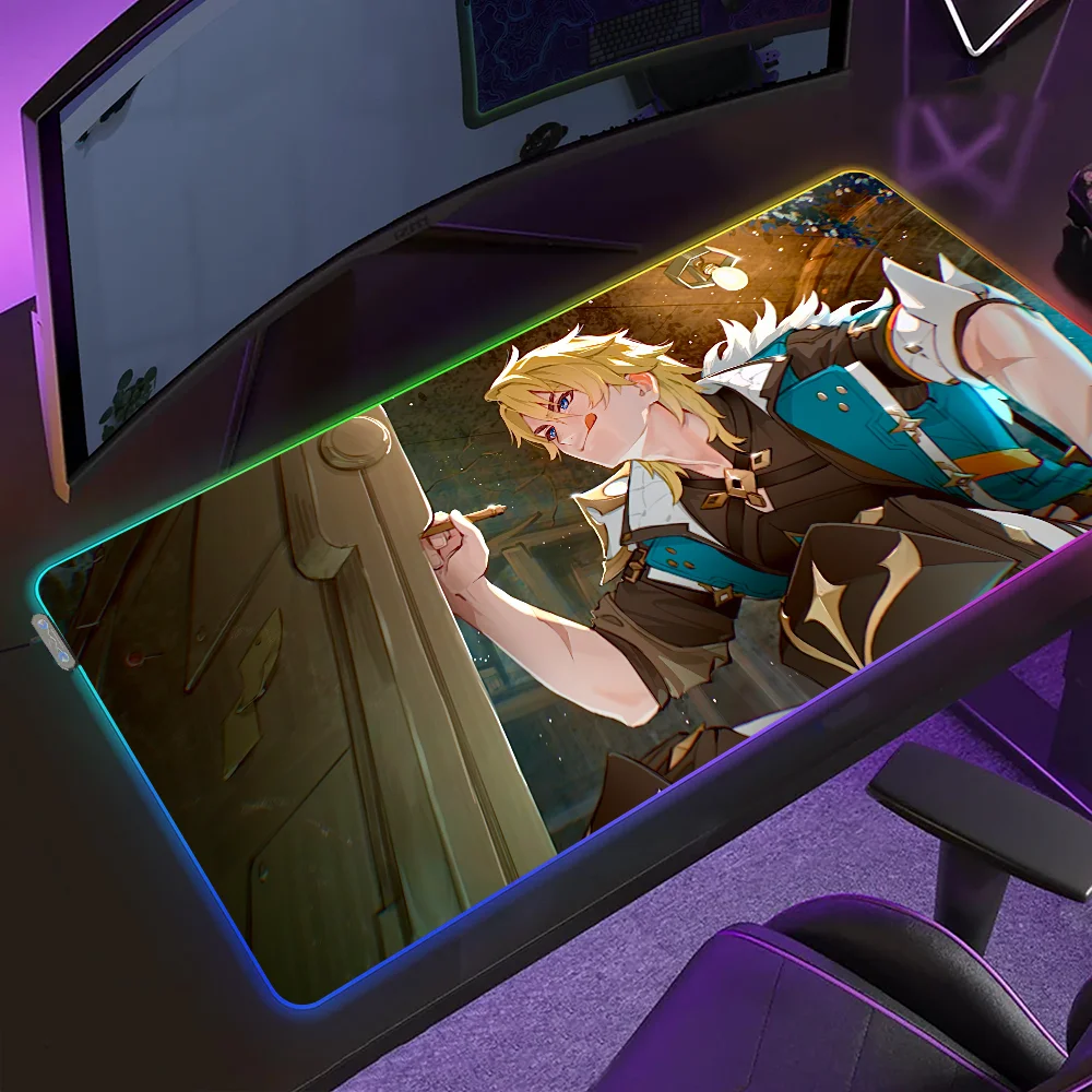 

Genshin lmpact Varka Mouse Pad Gaming MousePad LED Table Pads Micro USB Backlit Rubber RGB Desk Mats Desktop XXL