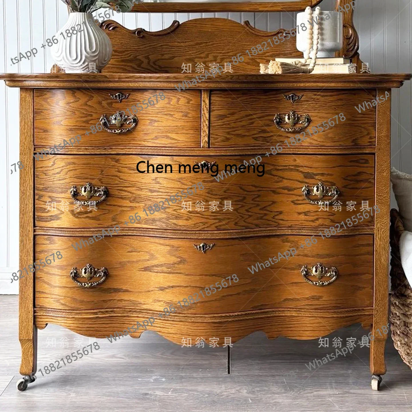 프랑스 레트로 원목 화장대 물푸레나무 화장대 침실용 화장 거울 수납장 H