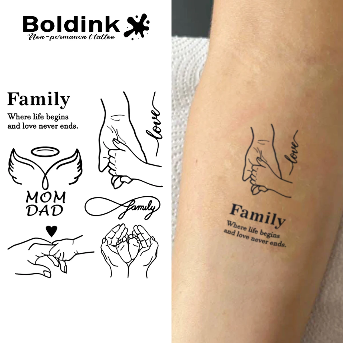Warm Memories of Family Temporary Tattoo,Lasts To 15 Days New Technology Magic Waterproof Semi Permanent Sticker.