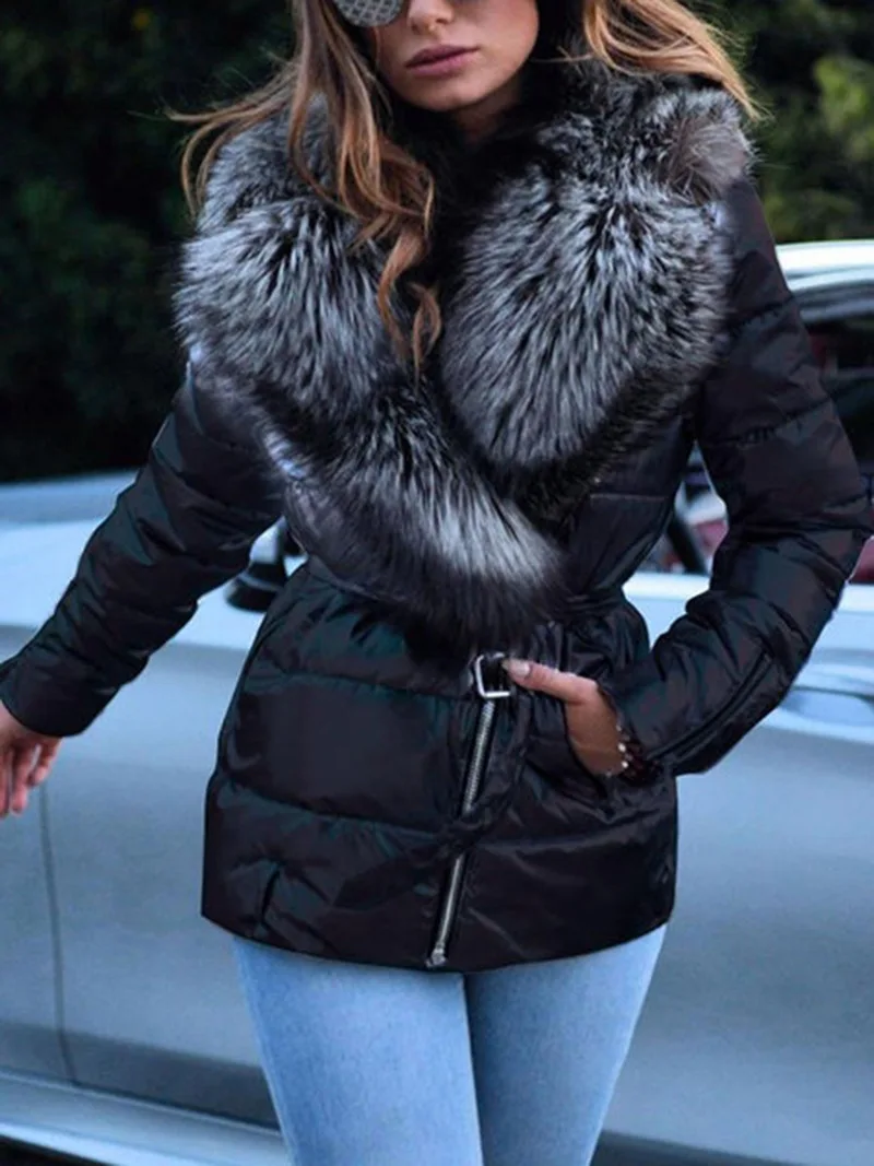 

Formal DressesCotton-Padded For Women, Bright Fur Collar, Short Coat, Long Sleeved, Winter Fashion, 2024