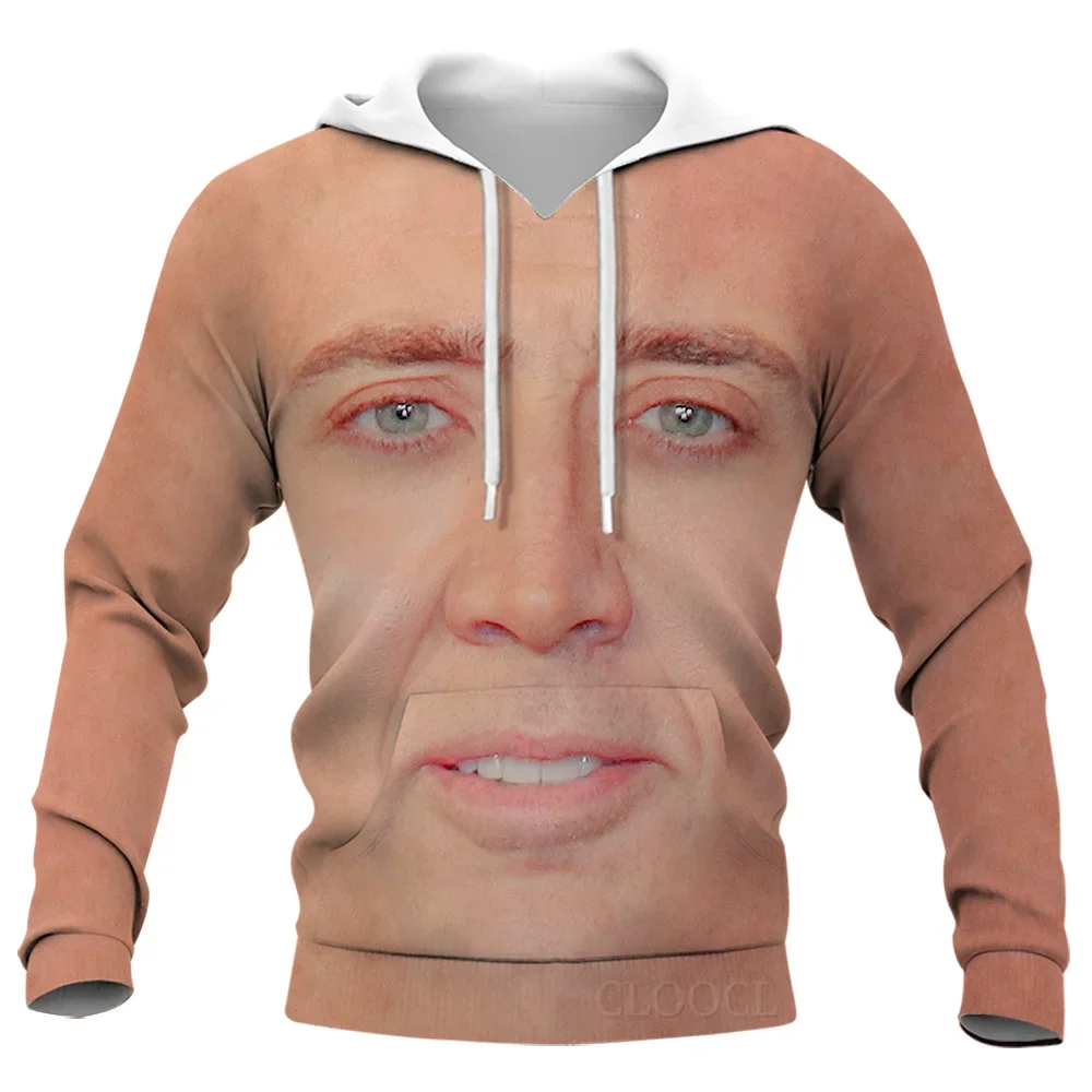 Christmas Nicolas Cage Face Hoodie Funny 3D Merry Cagemas Kim Coppola Graphic Hoodies for Men New Hooded Pullovers Sweatshirts