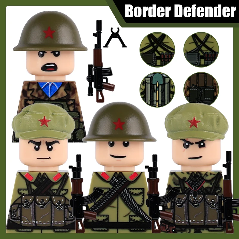 Vietnam War Military Border Defender UV Printed Soldier Figures Building Blocks Army Infantry RGP Hat Gun Accessories Bricks Toy