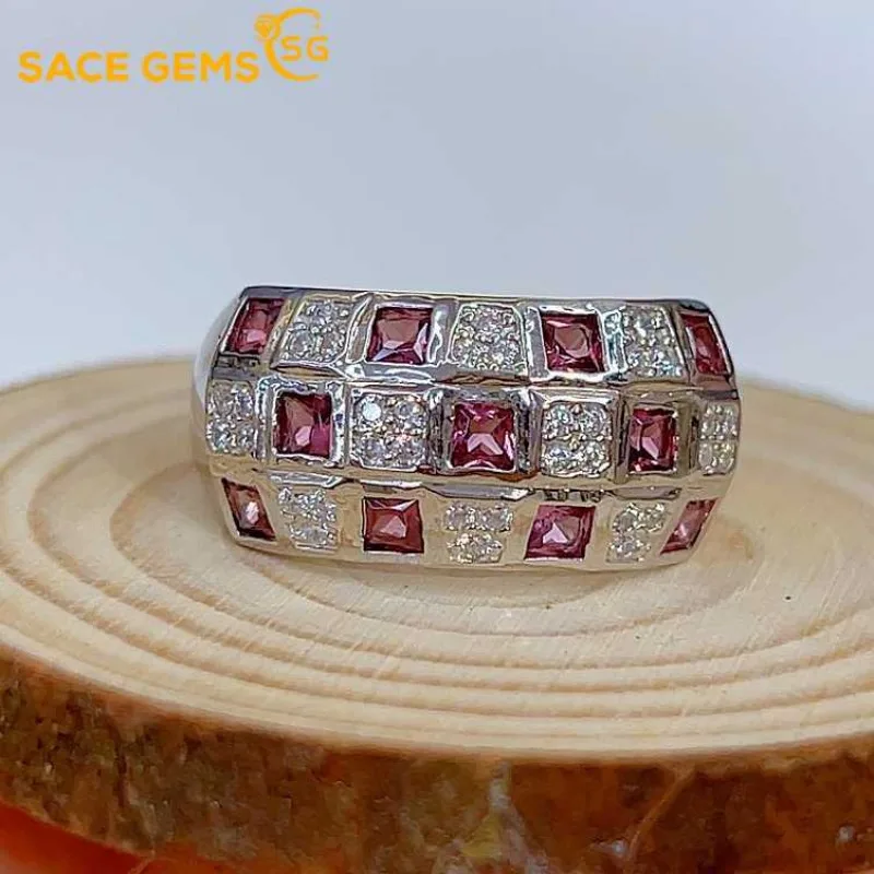 

SACE GEMS Fashion 925 Sterling Silver 2.5mm Natual Garnet Luxury Rings for Women Created Wedding Engagement Party Fine Jewelry