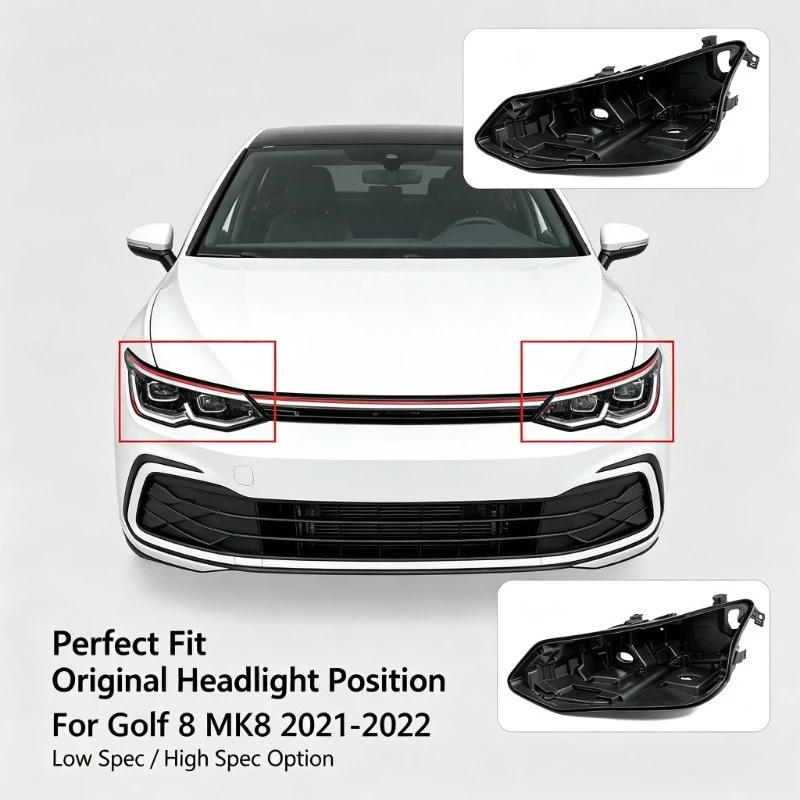 Moggic Headlight Lens Cover Replacement Suitable for Golf 8 Mk8 2021 2022 R Line GTI GTE Left Right Side Rear