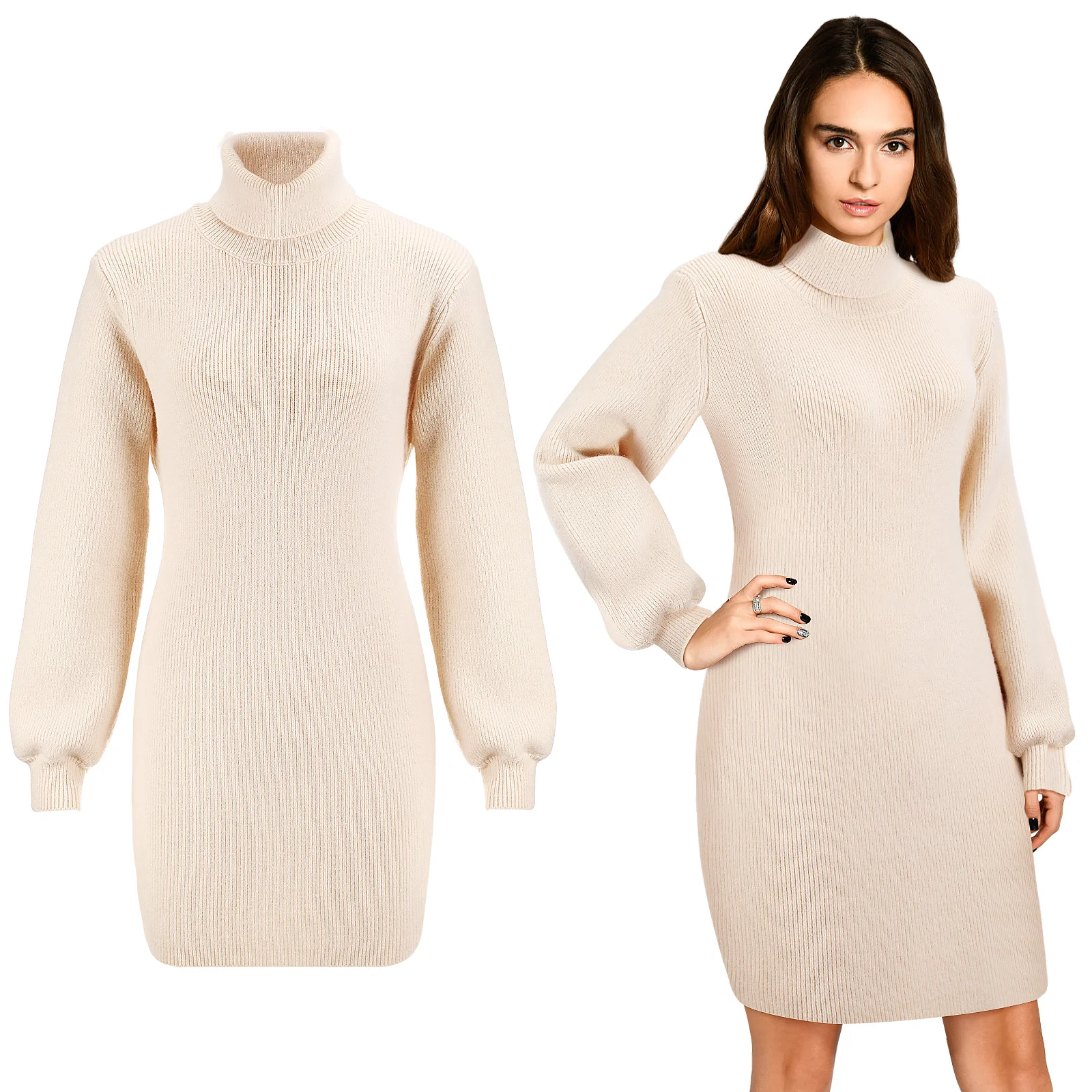 

A Sweater Dress Short European and American Dresses for Women Long Sleeve Polyester Winter