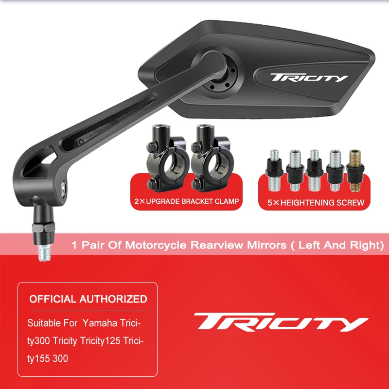 

For Yamaha Tricity300 Tricity Tricity125 155 300 Motorcycle Handlebar Mirror Folding Black Wide-angle Convex Rearview