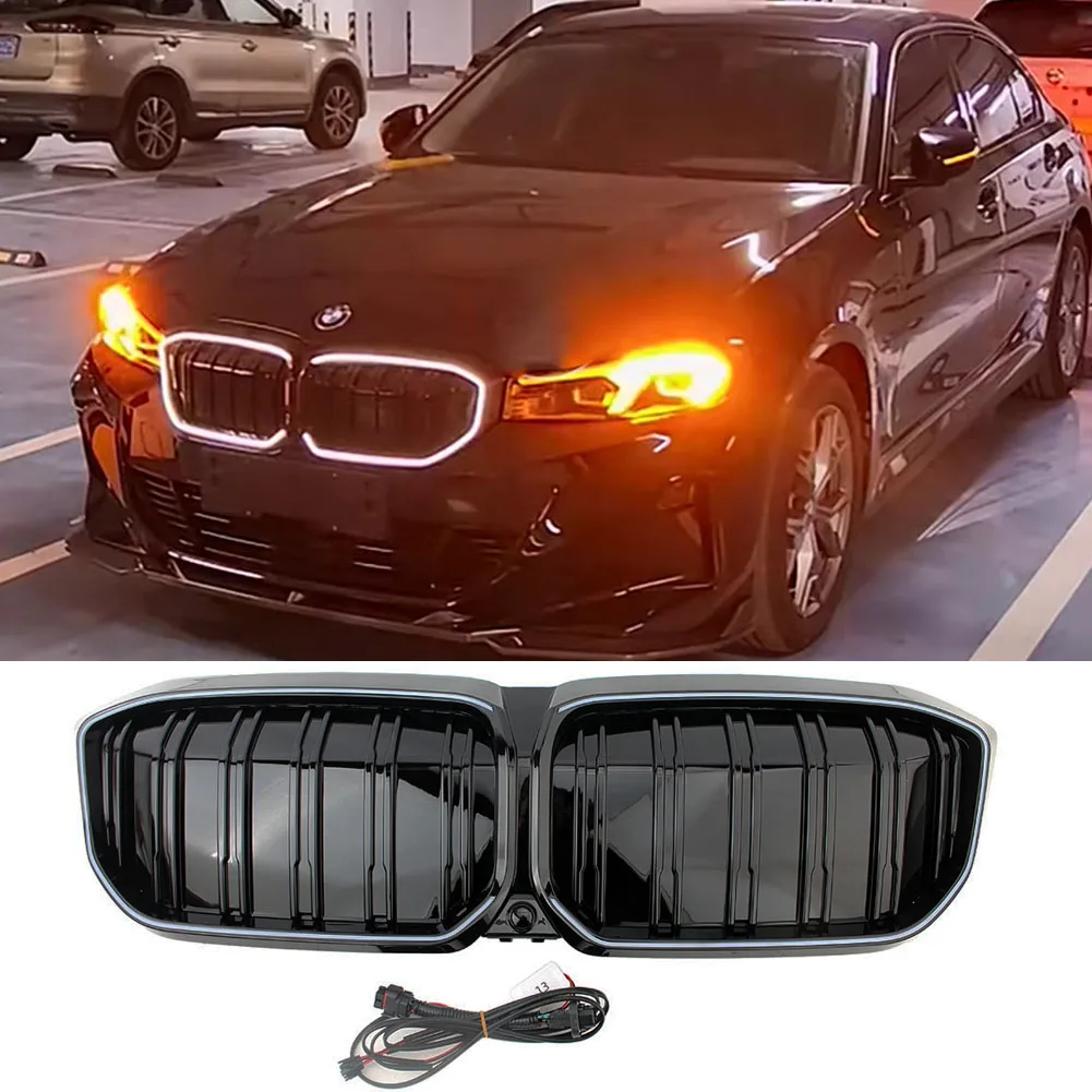 Front Racing Kidney Radiator Grilles For BMW i3 eDrive 30 35 40 LCI 2022 2023 2024 Double Fins