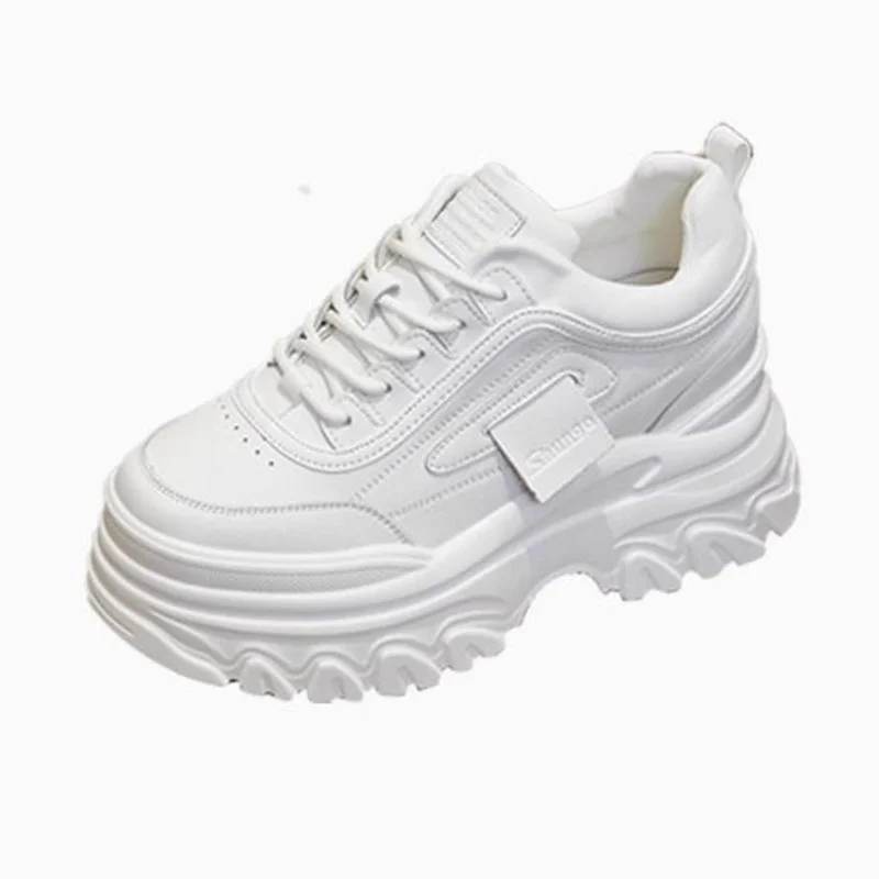 

Женская осенняя спортивная обувь из натуральной кожи 9 см на шнуровке и толстой подошве, женская кожаная дышащая прогулочная вулканизированная обувь 34-39